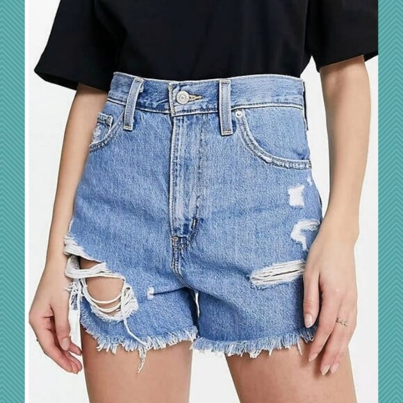 Levi's Medium Wash Rigid Denim High Waisted Mom Shorts - Picture 1 of 6